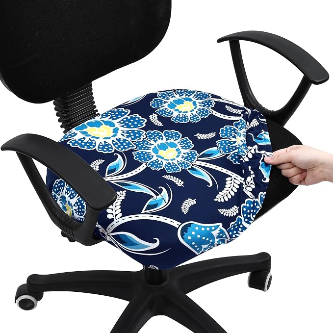 Smiry Printed Office Computer Chair Seat Covers, Stretch Fit Universal Desk Rotating Chair Cover Washable Removable Seat Cushion Protectors - Midnight Blue