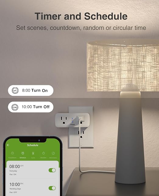 15A Dual Smart Plug 4 Pack, GHome Smart Plugs that Work with Alexa and Google Home, 2-in-1 Compact Smart Outlet Timer with APP Remote Control, 2.4GHz Wi-Fi Only, No Hub Required, FCC Listed