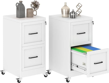 GAIOUS 2 Drawer Mobile File Cabinet with Wheels, Locked Under Desk Cabinet | Metal Filing Cabints with Lock, White Rolling File Cabinet for Home Office, Fits Letter/Legal/A4 Size