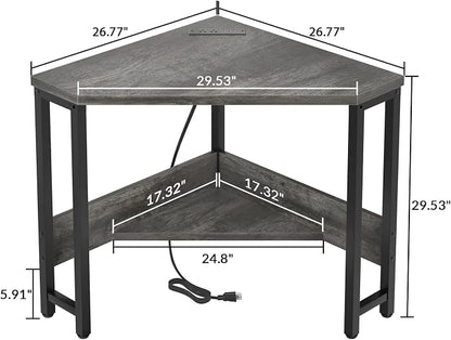 Armocity Corner Desk Small Desk with Outlets Corner Table for Small Space, Computer Desk with USB Ports Triangle Desk with Storage for Home Office, Workstation, Living Room, Bedroom, Oak