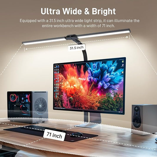 LED Desk Lamp for Home Office, Eye-Caring Desk Light with Clamp, 24W Double Head Architect Task Lamp Stepless Dimming, Flexible Gooseneck Bright Table Lamp for Study Reading Workbench Drafting