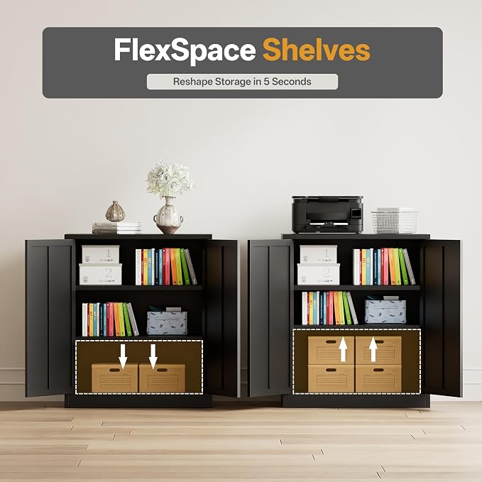 Metal Storage Cabinets, Locking Cabinet with 2 Doors and Shelves, 36" H Metal Garage Cabinet for Office, Home, Garage, Warehouse (Black)