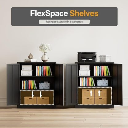 Metal Storage Cabinets, Locking Cabinet with 2 Doors and Shelves, 36" H Metal Garage Cabinet for Office, Home, Garage, Warehouse (Black)