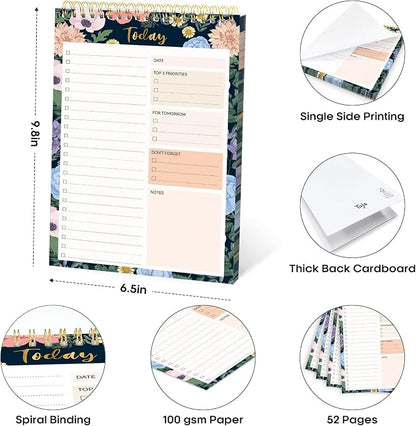 Taja To Do List Notepad - To Do List Notebook for Work with 52 Sheets, 9.8" x 6.5", Undated Daily Planner Perfect for Daily Tasks and Goal Setting, Notepad Suitable for Office, Home & School - Floral Symphony