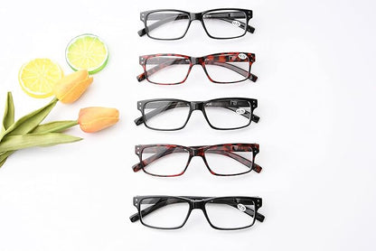 Eyekepper Vintage Reading Glasses for Men - 3 Pairs Black and 2 Pairs Tortoise - Spring Hinges Classic Readers +2.50