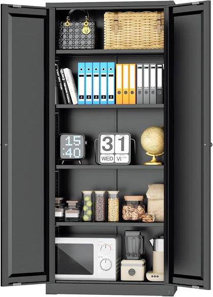 INTERGRAET Kitchen Pantry Cabinet, 63" Tall Metal Pantry Storage Cabinets with 2 Doors and 4 Shelves, Metal Storage Cabinet,Cupboard for Home,Kitchen,Living Room/Dining, Black