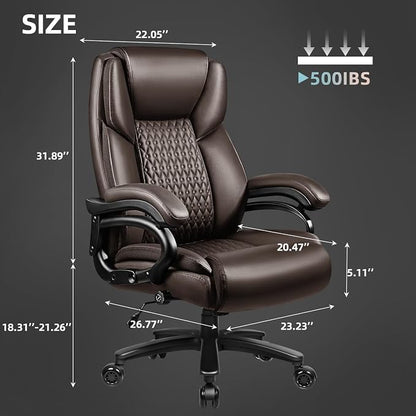 VITESSE 500lbs Heavy Duty Office Chair for Low Back Pain Relief, Big and Tall Office Chair with Ergonomic Lumbar Support, High Back Executive Chair with Quiet Rubber Wheel