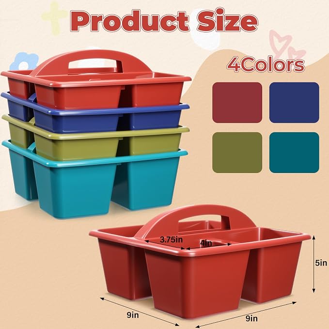 Kathfly 12 Pack Classroom Caddy Organizer with Handle, Plastic Art Craft Cleaning Caddy Bulk, Small Multipurpose Supply Organization Storage Basket for Table Desk Office Pencil Teacher (Deep Color)