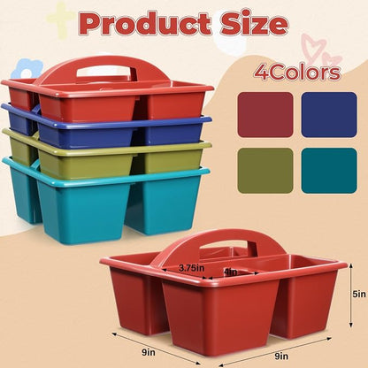 Kathfly 12 Pack Classroom Caddy Organizer with Handle, Plastic Art Craft Cleaning Caddy Bulk, Small Multipurpose Supply Organization Storage Basket for Table Desk Office Pencil Teacher (Deep Color)