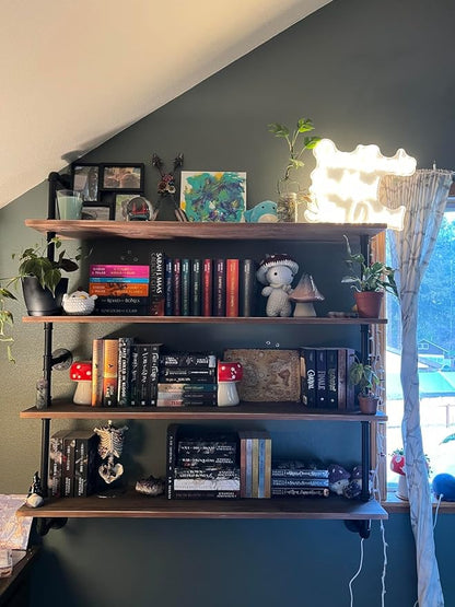 HDDFER Pipe Shelves Industrial Pipe Shelving Shelves Real Wood Industrial Floating Pipe Shelves with Wood Planks 36 inch Wall Shelves Rustic Hanging Bookshelf Farmhouse Kitchen Bar Shelving