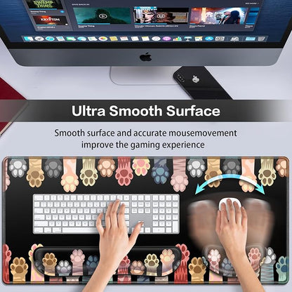 Desk Mat, Large Gaming Mouse Pad with Wrist Rest, 4in1 XXL Mousepad+Keyboard Wrist Rest+Mouse Pad Wrist Support+Cup Coaster Set Ergonomic Computer Desk Arm Wrist for Decor Home Office Table Women