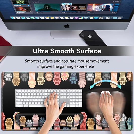 Desk Mat, Large Gaming Mouse Pad with Wrist Rest, 4in1 XXL Mousepad+Keyboard Wrist Rest+Mouse Pad Wrist Support+Cup Coaster Set Ergonomic Computer Desk Arm Wrist for Decor Home Office Table Women