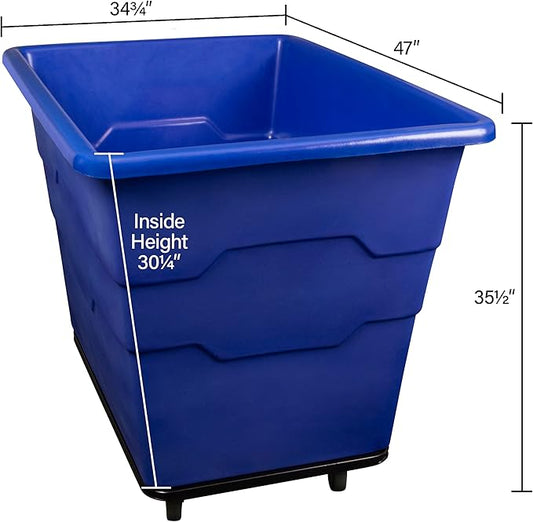ReadySpace Commercial 16 Bushel Utility Cart with Steel Base, Poly Box Basket Truck, Laundry Cart, and Rolling Trash Bin, 47-Inch x 34.75-Inch x 35.5-Inch, 1000 Pound Weight Capacity, Black