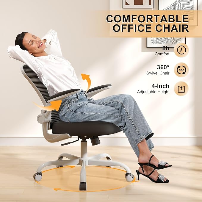 Office Chair, Ergonomic Desk Chairs 330LBS Capacity High Back Mesh Computer Chair with Flip-up Armrests, Comfy Work Chair with Adjustable Lumbar Support