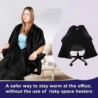 The Original Office Chair Blanket by SnuggleBack; Cozy Comfy Office Desk Chair Wrap Attaches for Hands-Free Warmth. Stay Warm In The Winter or Summer. (Blue Pattern Fleece)