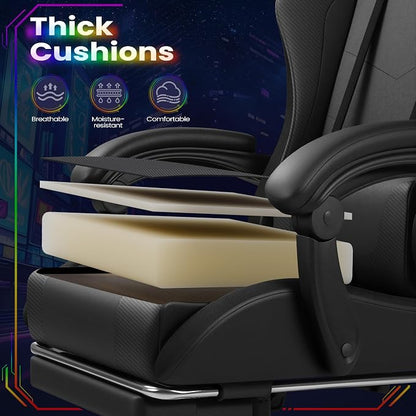 Homall Gaming Chair, Video Game Chair with Footrest and Massage Lumbar Support, Ergonomic Computer Chair Height Adjustable with Swivel Seat and Headrest (RGB Dark Black)