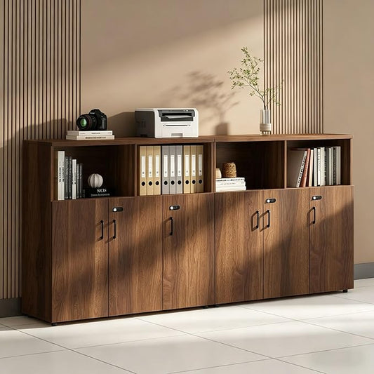 File Cabinet with Password Lock, Wood Lateral Filing Cabinet for Letter/A4 Files, 3 Drawer with Door, Printer Stand with Open Shelves for Home Office