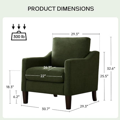 VKNOW Mid-Century Accent Chair, No Tools Assembly Required, Modern Upholstered Polyester Armchair for Living Room,Comfy Reading Accent Chairs with Wood Legs for Bedroom, Green