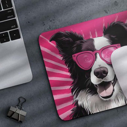 Pink Mousepad Glamour Dog Border Collie Mouse Pad for Home Office Gaming Working Desk Computer Desktop Accessories Non-Slip Rubber Mousepad for Dog Lovers