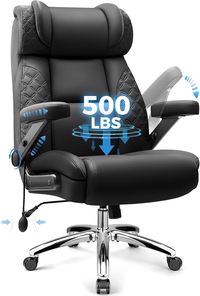 Big and Tall Office Chair, Desk Computer Chair for Heavy People, Oversized Executive Gaming Chair, Extra Wide 500LBS Ergonomic Comfy Office Chair with Adjustable Lumbar Support & 5D Flip Arms