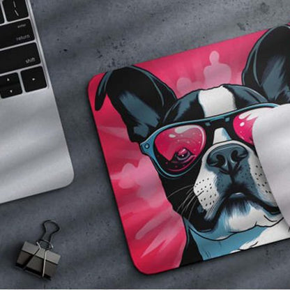 Pink Mousepad Glamour Dog Boston Terrier Mouse Pad for Home Office Gaming Working Desk Computer Desktop Accessories Non-Slip Rubber Mousepad for Dog Lovers