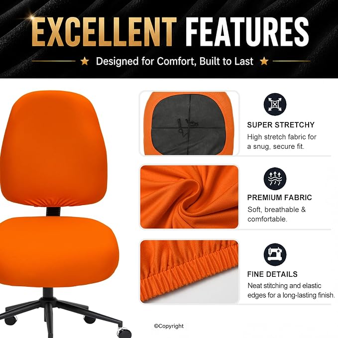 DIVA EN CAMINO DEC Stretchable Desk Office Chair Seat Covers - Universal Stretch Computer Chair Slipcover - Washable Rotating Backrest Coverings & Cushion Protectors for Dogs, Cats, Pets, Orange