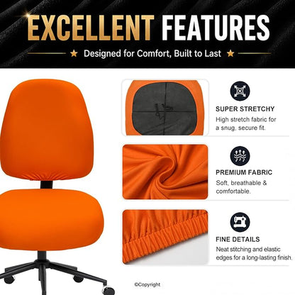DIVA EN CAMINO DEC Stretchable Desk Office Chair Seat Covers - Universal Stretch Computer Chair Slipcover - Washable Rotating Backrest Coverings & Cushion Protectors for Dogs, Cats, Pets, Orange