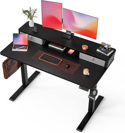 FiCiHi 55x24 Inch Standing Desk with Drawers, C-Clamp Mount Compatible, Electric Adjustable Height Computer Stand Up Desks, Home Office Sit Stand Table with 3 Preset Heights, Black