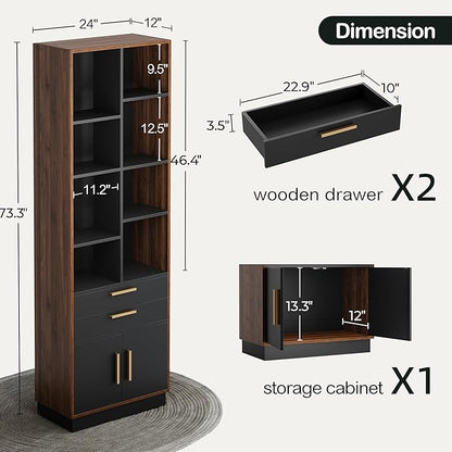 ModernMate Office Furniture Set, 63" L Shaped Standing Desk with File Cabinet, AC/USB, Office Desk Set with 73" Book Shelf, Home Office Furniture Sets, Black Walnut