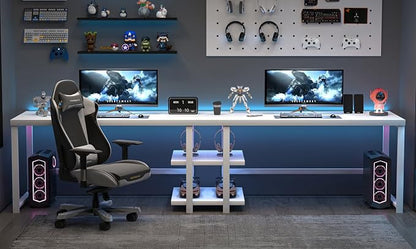 EXCEFUR White Computer Desk, Modern Home Office Desk with Storage Shelf, Wood and Metal Writing Study Table for Living Room Bedroom, 53 Inch