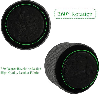 Round Leather Art Supply Organizer,Remote Control Holder,360 Degree Spinning,Multi-Functional Pencil Holder,4 Compartments Desktop Stationary Organizer(1-Wood Black)