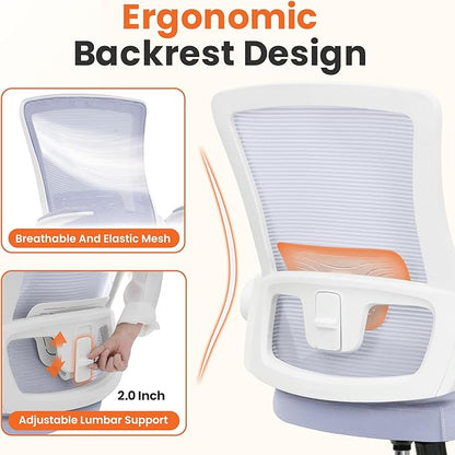 NEO CHAIR Office Desk Gaming Chair Computer High Back Mesh Seat with Rolling Wheels Ergonomic Adjustable Comfy Flip-up Armrests Lumbar Support Height for Home (Purple)