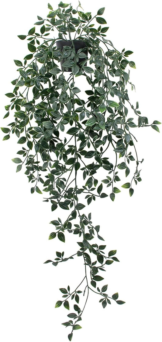 Fake Hanging Plant with Pot Small Artificial Potted Vine Plants 28.7-in Long Faux drooping Foliage Plants for Shelf Home Office Indoor Outdoor Garden Greenery Decor (Black Pot)