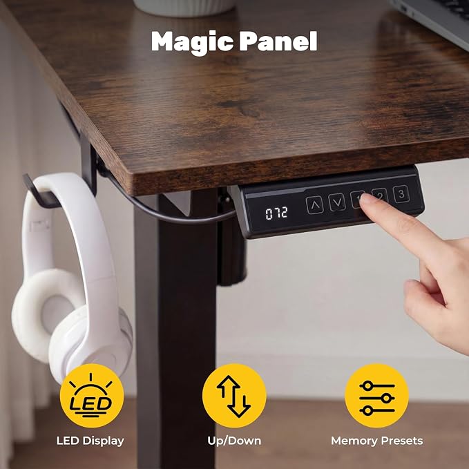 NORTHSKY Small Electric Standing Desk with Storage, 32 x 18 Inches Small Space Sit Stand Desk with Storage, Height Adjustable Computer Table, 3 Memory Preset, 1 Hook, Cable Management, Rustic Brown