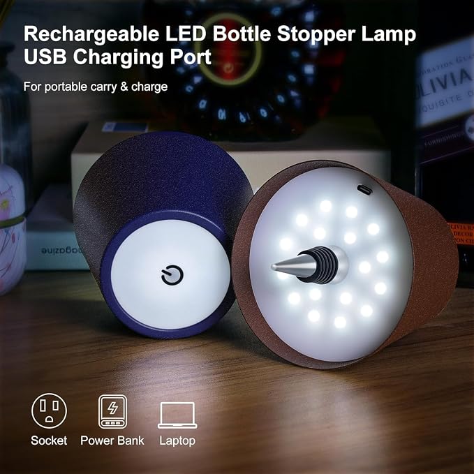 2 Pack Wireless Bottle Lamp,Rechargeable LED Wine Bottle Lamp Shade with Touch Dimming,3 Color Temperatures, Cordless Bottle Lights for Liquor Bottles,Bar, Restaurant,Bedroom Decor (Bronze,2pcs)