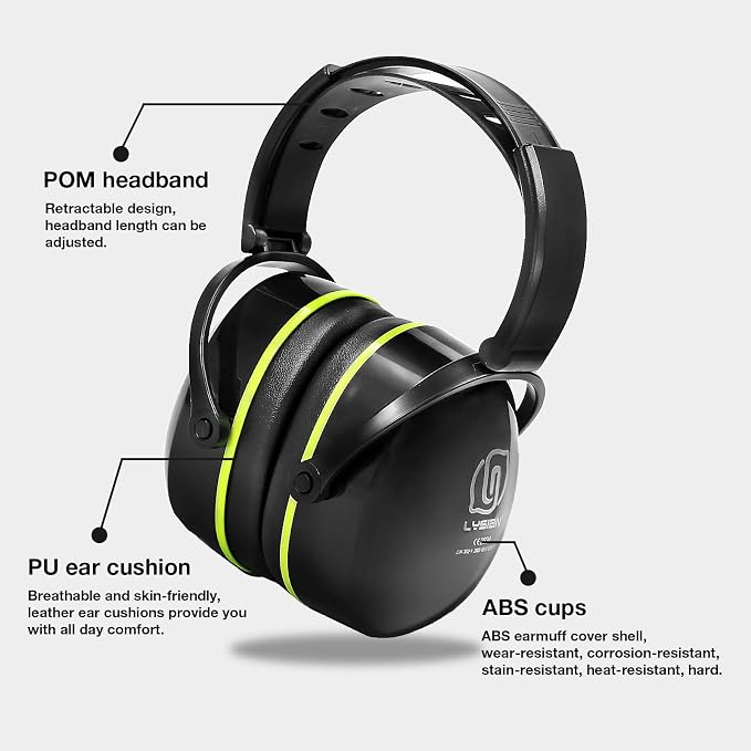 LYSIAN 31dB Hearing Protection Earmuffs, Foldable Adjustable Safety Ear Muffs for Shooting, Construction, Lawn Mowing, Adults