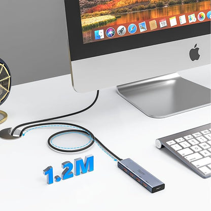 USB Hub 3.2, TSUPY USB Splitter 10Gbps 4 USB 3.2 Ports with 4ft Extension Cable,Ultra-Slim Aluminium USB 3.2 Gen 2 HUB Fast Data Transfer USB Port Extender for MacBook,Chromebook,Mobile HDD,Laptops