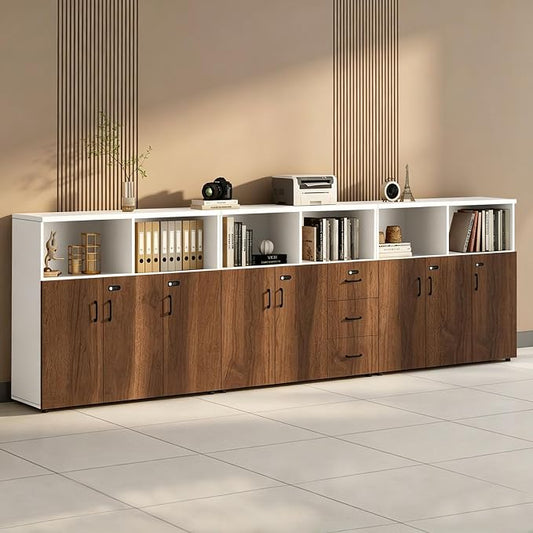 File Cabinet with Password Lock, Wood Lateral Filing Cabinet for Letter/A4 Files, 3 Drawer with Door, Printer Stand with Open Shelves for Home Office