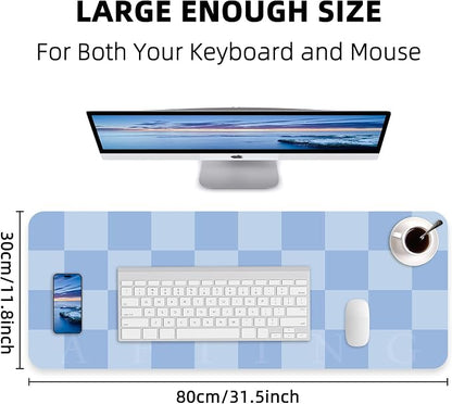AFIING Light Blue Desk Mat 31.5" x 12", Waterproof PU Leather Desk Pad | Non-Slip Rubber Base, Easy Clean Surface, Desk Protection, Office & Home