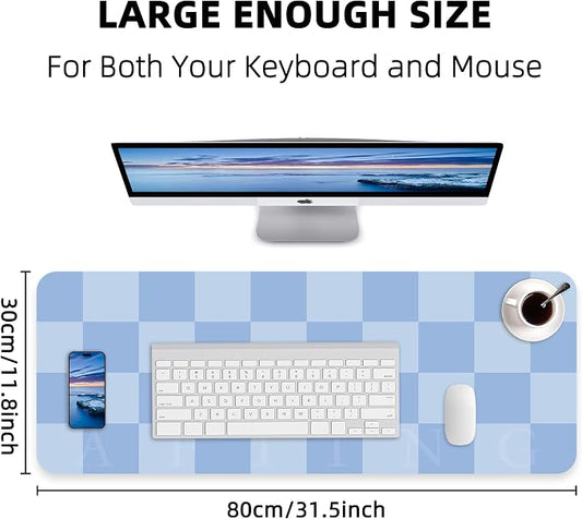 AFIING Light Blue Desk Mat 31.5" x 12", Waterproof PU Leather Desk Pad | Non-Slip Rubber Base, Easy Clean Surface, Desk Protection, Office & Home