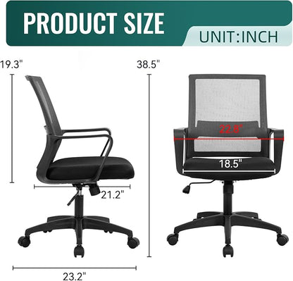 Office Chair Ergonomic Desk Task Chair Mesh Computer Chair Mid-Back Mesh Home Office Swivel Chair Modern Executive Chair with Wheels Armrests Lumbar Support (Grey)