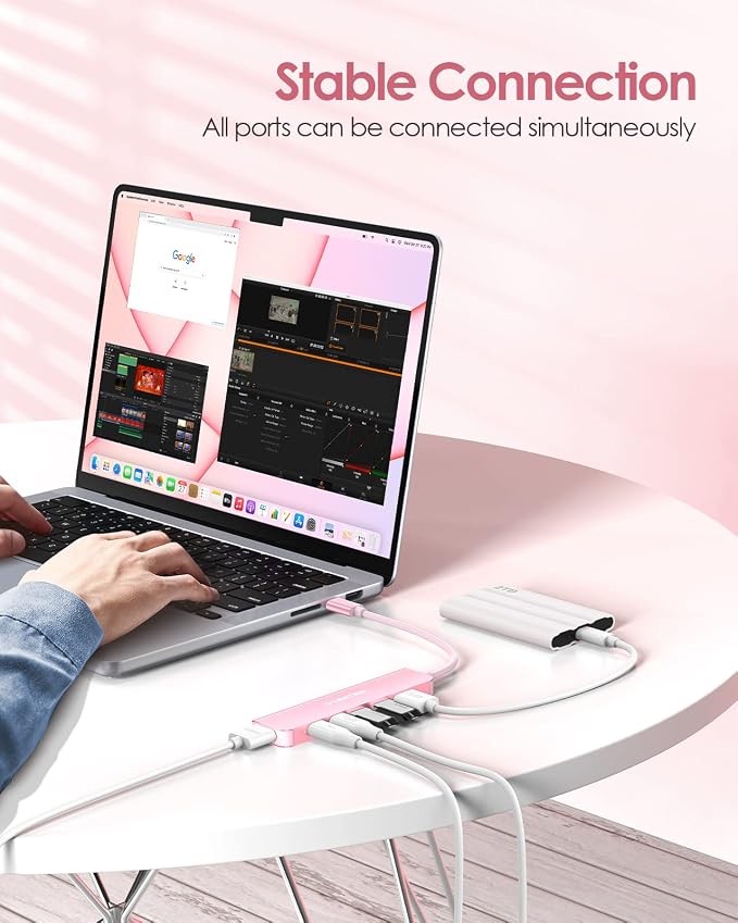 LENTION 6-in-1 USB C Hub, 4K@60Hz HDMI, 100W PD, 3 USB 3.0, USB-C Data | Ideal for Work & Study, Stable Driver 3.0 Certified, Compatible with macOS, iOS/iPadOS, Windows & ChromeOS (CE35p, Rose Gold)
