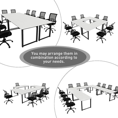 Bonzy Home 18FT Conference Table Set of 6, Modern Large Meeting Table Office Desks for 22 Person, Long Rectangle Table with Sturdy Metal Frame, 213" D x 64" W x 30" H, White