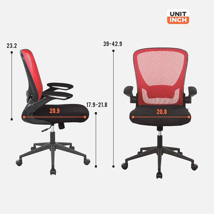 Home Office Chair Ergonomic Desk Chair Mesh Computer Chair with Lumbar Support Flip-up Arms Swivel Rolling Executive Task Chair Adjustable Chair for Adults(Red)