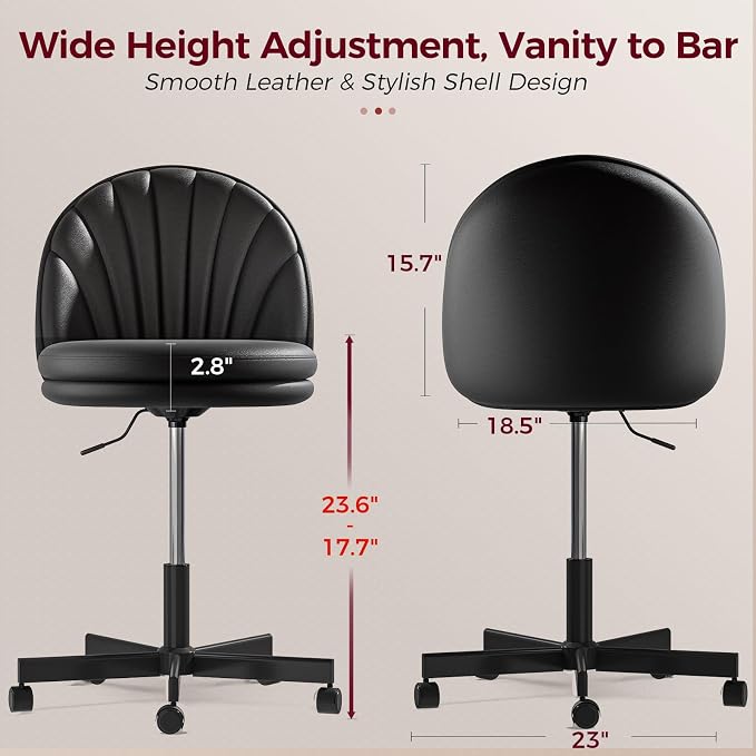 COMHOMA Vanity Chair with PU Leather, Small Tall Armless Chair with Back, Cute Candy Chair for Girls Gift Living Room/Makeup Room/Bedroom/Kitchen (Height Use: Adjustable from Desk to Bar Height)