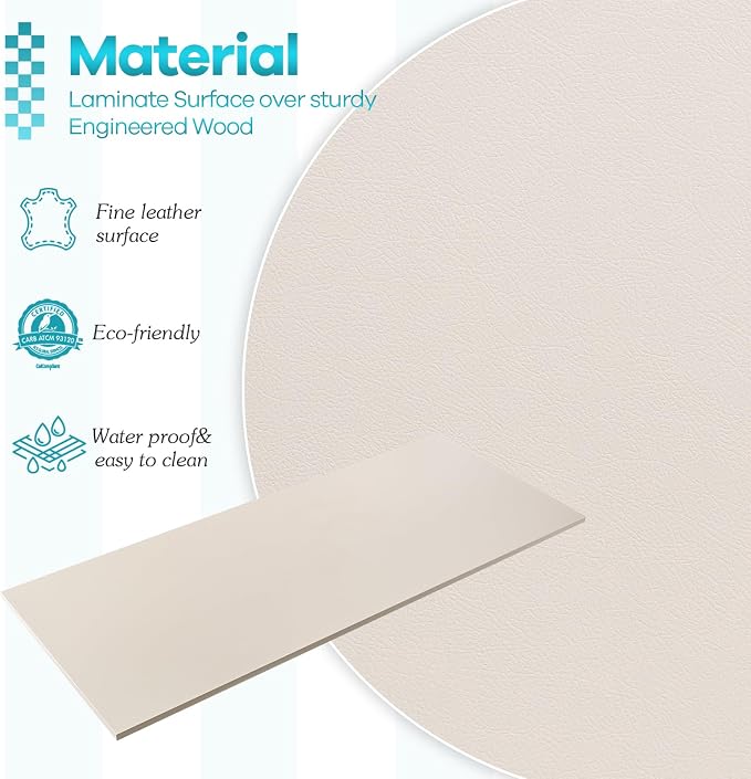 Kaboon Universal Tabletop 59.1"x23.62", Solid One-Piece Melamine Table Top, Double Desk L-Desk DIY, Home and Office Countertop, Leather/Ivory