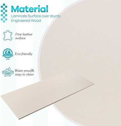 Kaboon Universal Tabletop 55"x23.62" Solid One-Piece Melamine Table Top, Double Desk L-Desk DIY, Home and Office Countertop,Leather/Ivory