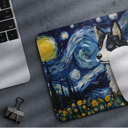 Starry Night Husky Dog Mouse Pad for Computer Laptop Home Office Gaming Working Desk Desktop Accessories Non-Slip Rubber Mouse Pad for Dog Lovers (Husky)