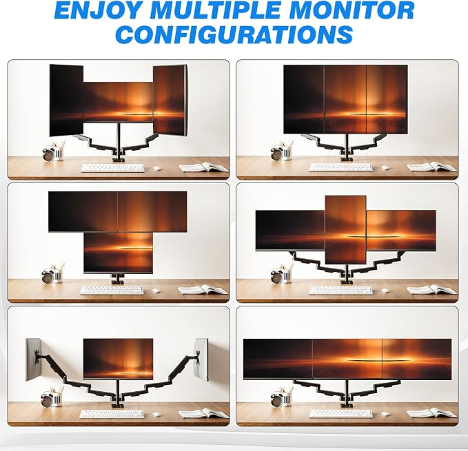 Triple Monitor Desk Mount Stand for 17"-32" Screens, Extra Tall & Long Desk Mount Hold up to 19.8lbs Each, Three Display Arm for Working Gaming with Tilt Swivel Rotation, VESA 75/100mm