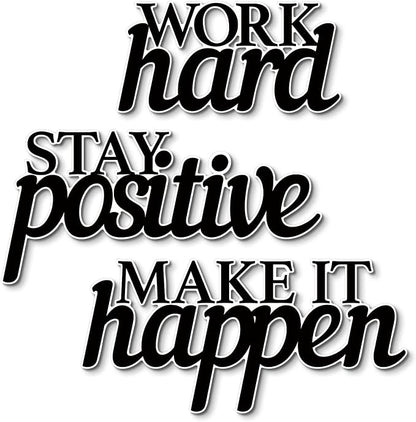 Putuo Decor Motivational Wall Decor Set of 3, Inspirational Wall Art “Work Hard Stay Positive Make It Happen” Positive Quotes Wall Decor for Home Office Dorm Classroom Decor